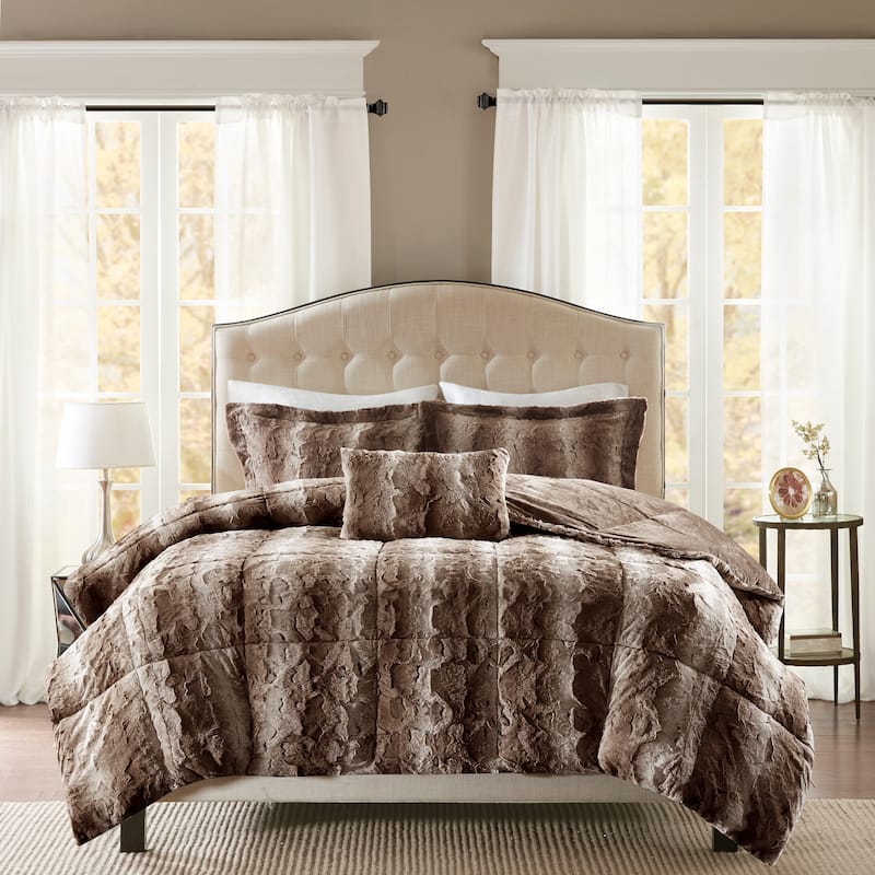 Madison Park Marselle Faux Fur Comforter Set - Brown - Full - Queen