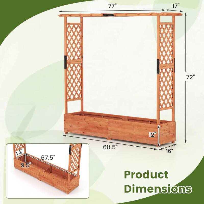 Gymax Raised Garden Bed Planter Box w/ Side & Top Trellis for Vine
