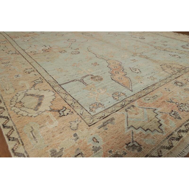 Vegetable Dye Oushak Turkish Rug Hand-Knotted Transitional Wool Carpet - 8'5" x 10'0" - 8'5" x 10'0" - Blue