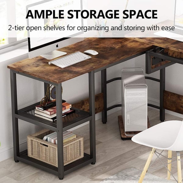 Tribesigns 55/53 inch Reversible L Shaped Computer Desk with Storage Shelf  and Monitor Stand - On Sale - Bed Bath & Beyond - 33345743