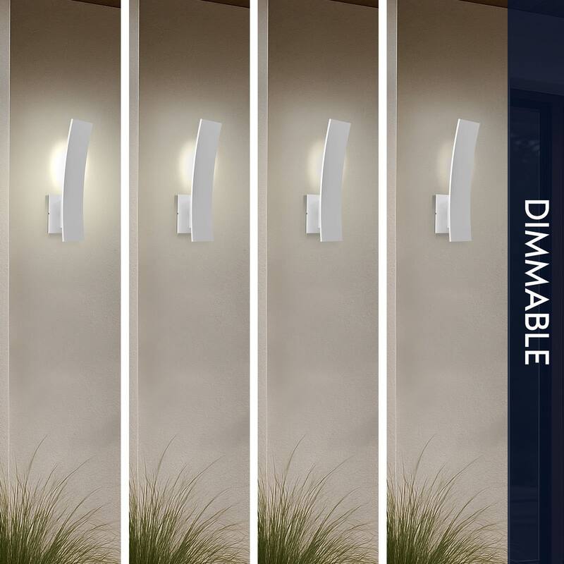 LUXRITE 15-Inch LED Curved Outdoor Wall Sconce, 5CCT, 1000LM, 15W, IP65, Dimmable, Exterior Light Fixture White 2 Pack