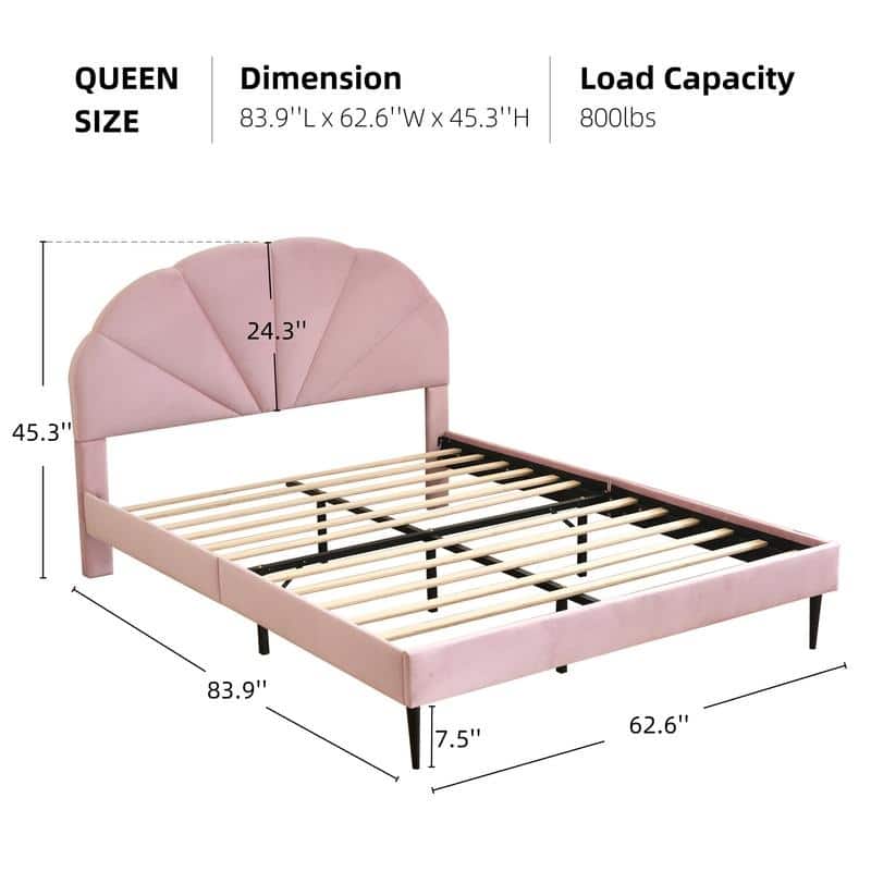 Upholstered Bed with Unique Seashell Headboard