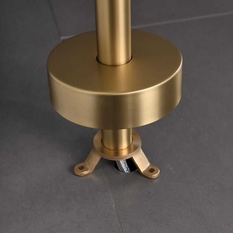 Double Handle Brushed Gold Floor Mounted Tub Filler with Hand Shower - 46.4" H
