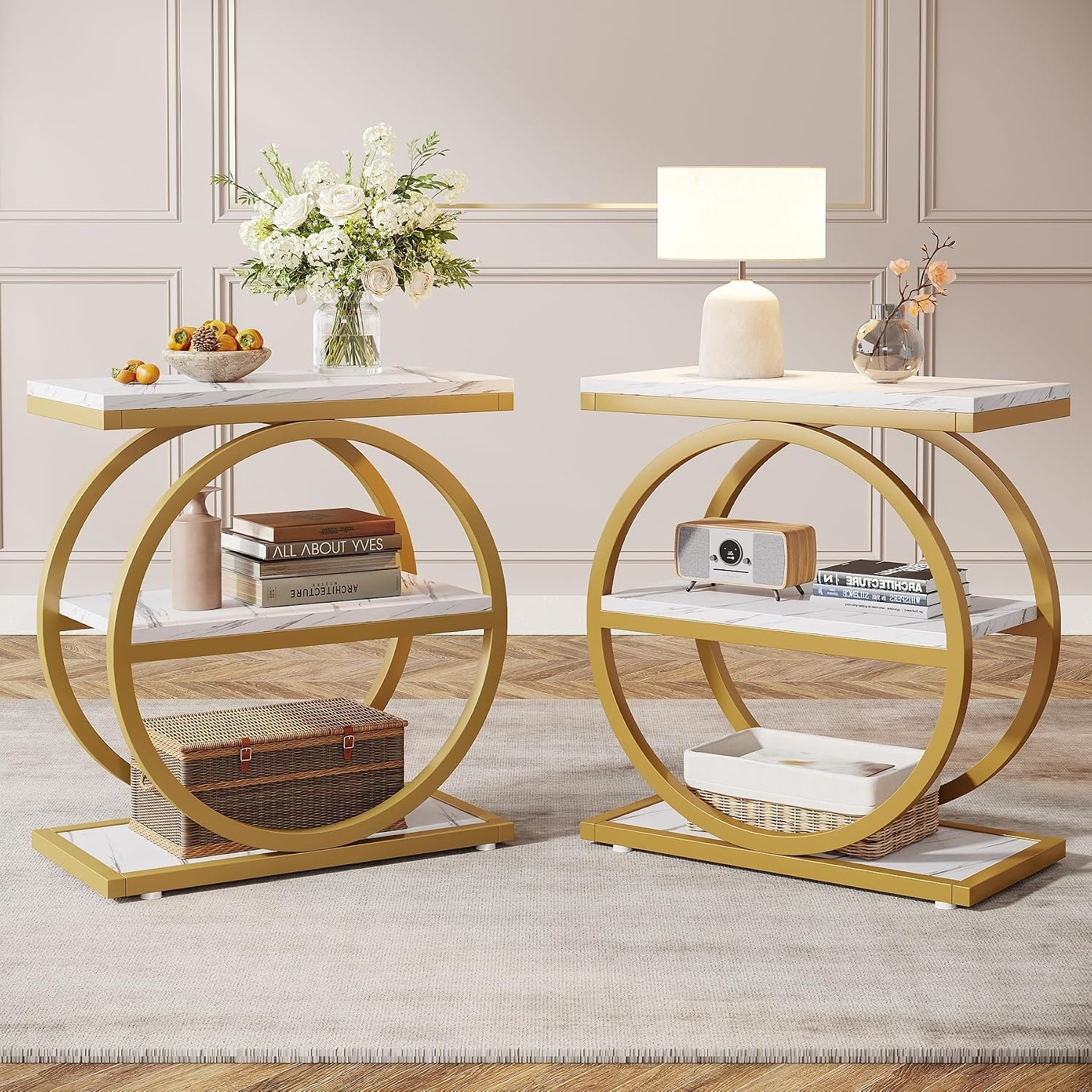 24-Inch End Table, 3-Tier Industrial Side Table