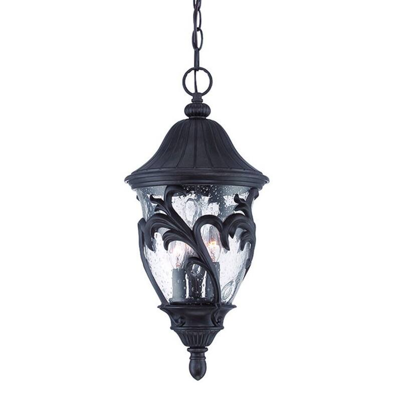 HomeRoots Three Light Matte Black Leaf Detail Hanging Light - 9' X '19.5' X '9