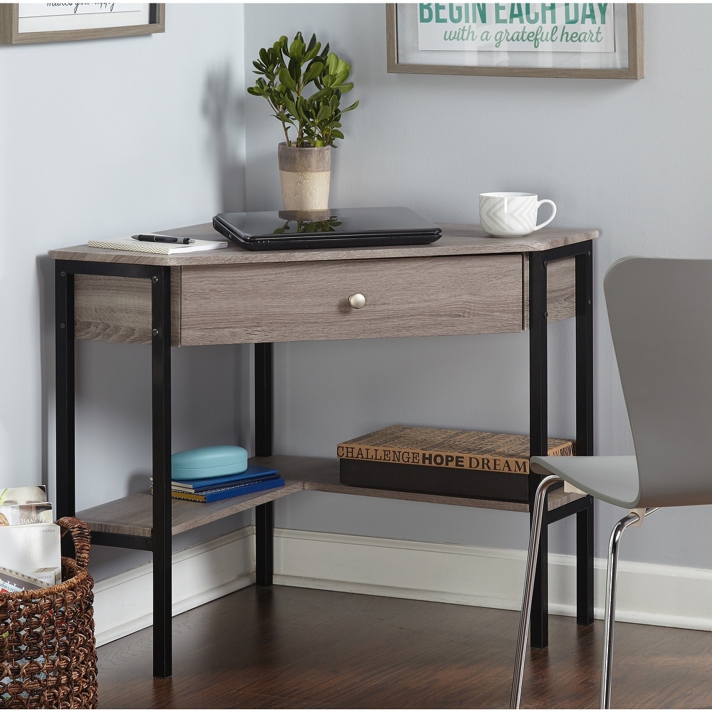 Porch and Den Lincoln Reclaimed Wood Modern Corner Desk Reclaimed