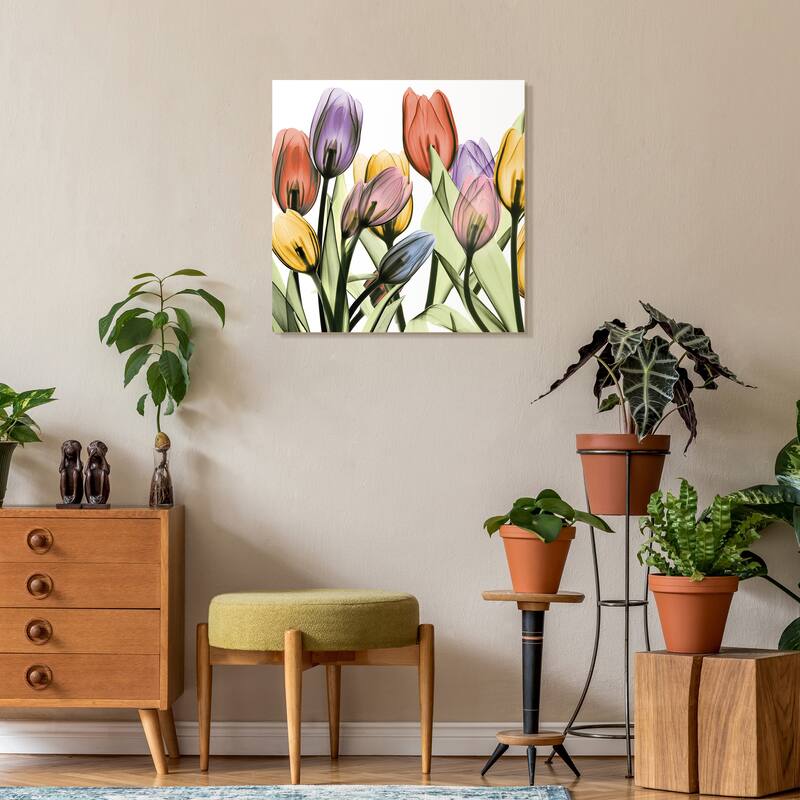 "Tulip Scape x-ray I" Frameless Free Floating Reverse Printed Tempered Art Glass Wall Art