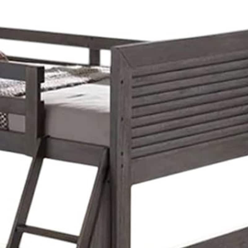 Wexo Twin over Full Bunk Bed, Charcoal Brown Slat Design and Ladder