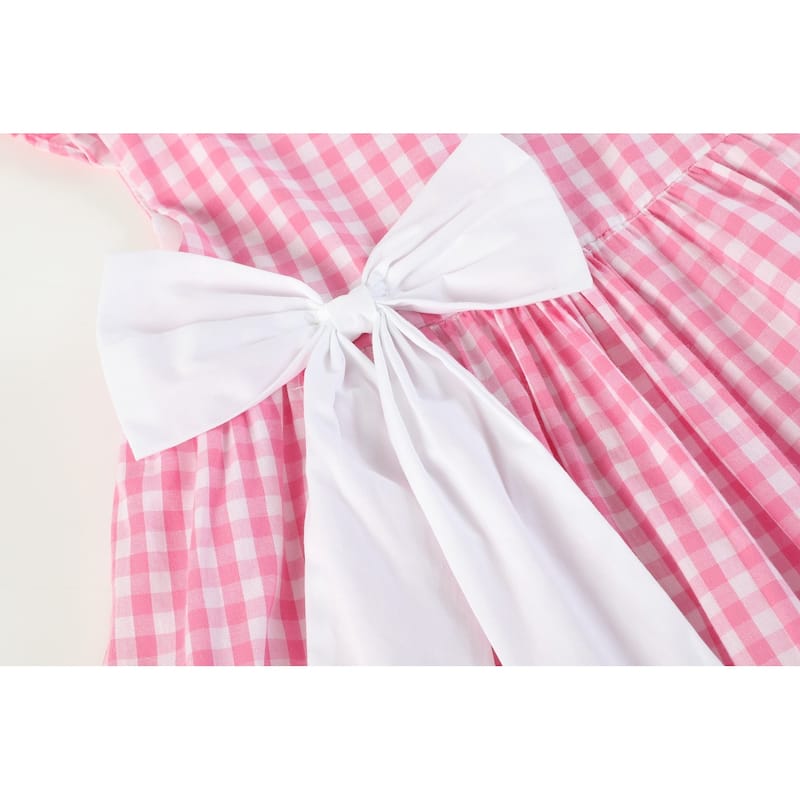 Lil Cactus Pink Gingham Bow Dress