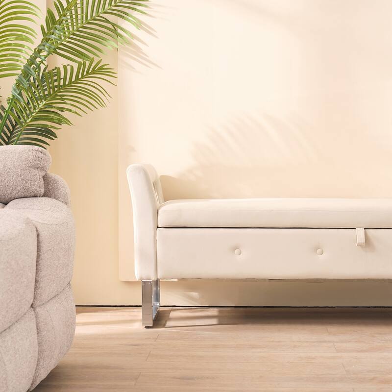 Storage Soft Bench with Armrests for Living Room, Entryway and Bedroom
