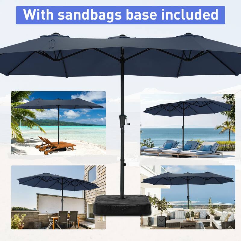 Autlaycil 15 ft Patio Umbrella with Base & 48 LED lights for Outdoor Umbrella