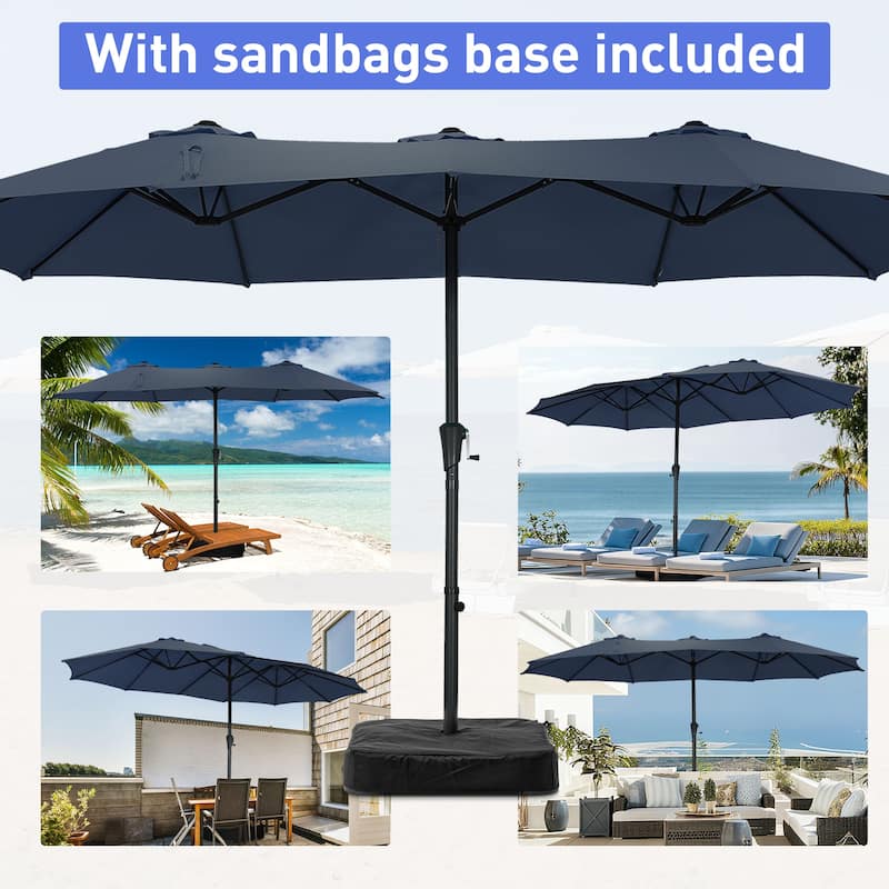 Autlaycil 15ft Patio Umbrella with Base,Large Outdoor Rectangle Double-Sided Umbrella