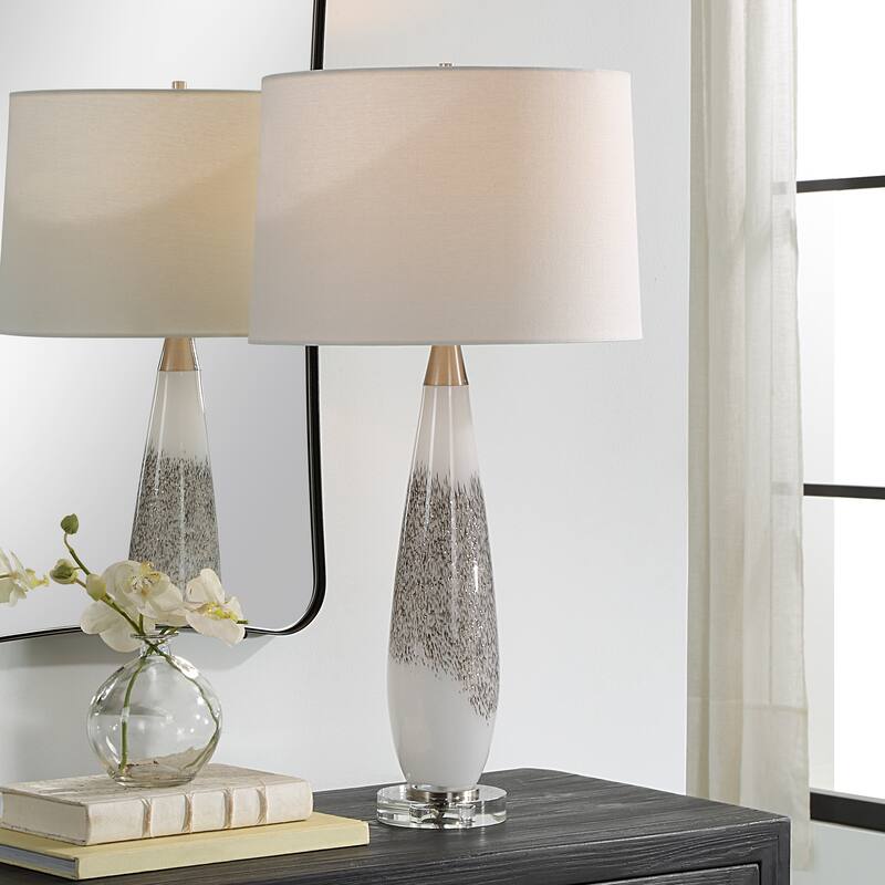 Uttermost Quinn White & Silver Table Lamp - 29"H,   Shade 10"H x 15"Dia.