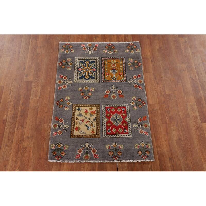 Gray Kazak Accent Rug Handmade Wool Carpet - 2'10" x 4'2"