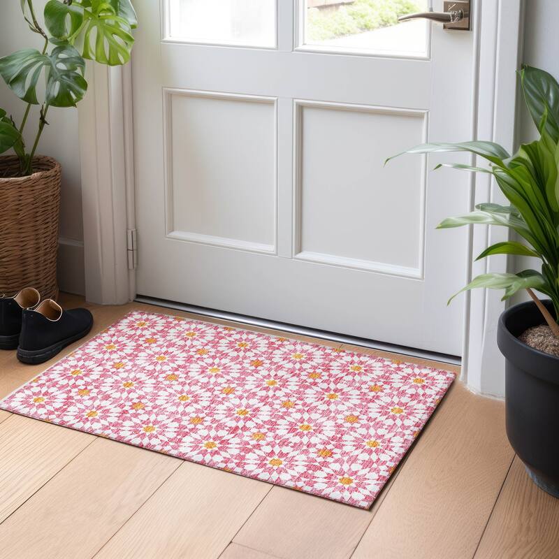 Premium Washable Super Soft Modern Mosaic Mayfield Rug - Pink - 1' 8" x 2' 6" - Rectangle