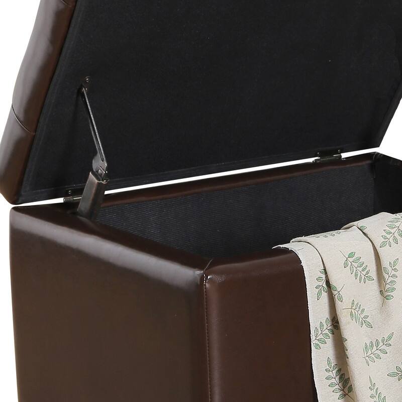 Adeco Tufted Bottom Bonded Leahter Brown Rectangle Storage Ottoman
