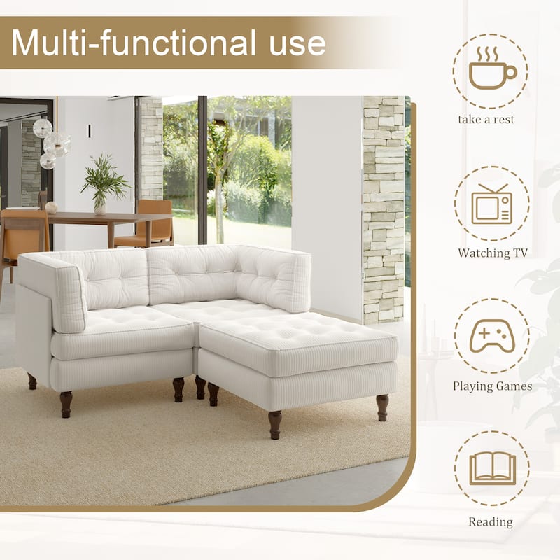 Oversized Sofa Corduroy Tufted Modular Sectional Set