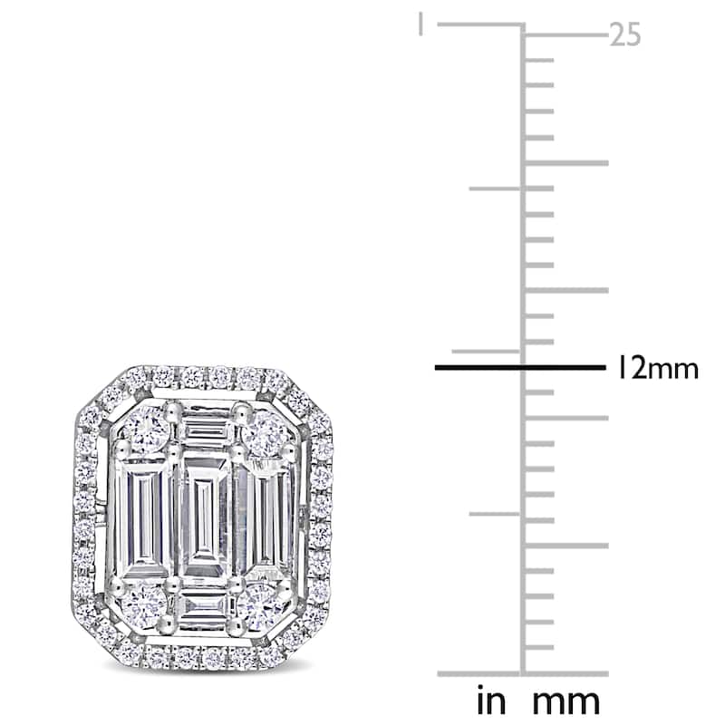 Miadora 1 1/2ct TDW Round and Baguette-Cut Diamond Cluster Design Stud Earrings 14k White Gold
