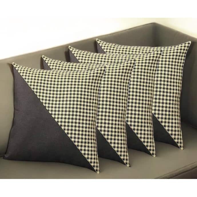 Set of Four 18" Black and Yellow Houndstooth Fabric Throw Pillows