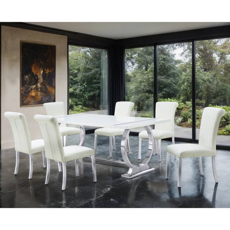 Furniture of America Carra Modern 7-Piece Stainless Steel Dining Table Set