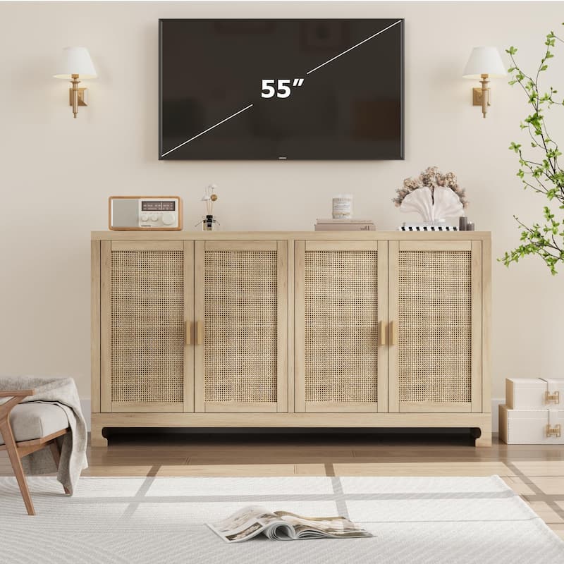 Eie Modern Rattan Buffet Cabinet - 61.4"W x 15.7"W x 31.8"H