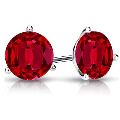 Auriya 14k Gold Lab Grown Gemstone Ruby Stud Earrings Round 0.25 to 5.00 ct. tw. 3-Prong Martini Screw-Back