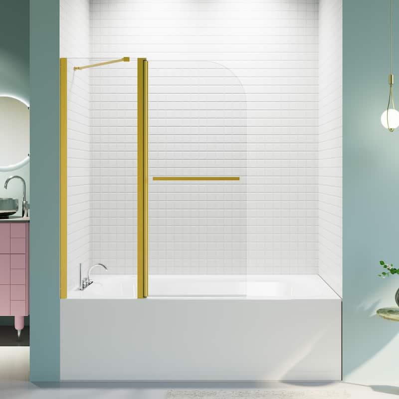 43" W x 58" H Frameless Folding Bathtub Shower Door, 6mm Tempered Glass Pivot Tub Door, Brushed Gold Finish - 43x58" - Brushed Gold