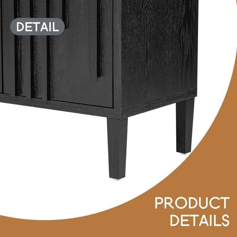 59.8" 4-Door Sideboard,Hidden Handle,Distinctive Solid Ash Veneer Buffet with Storage, Farmhouse Sideboard TV Stand