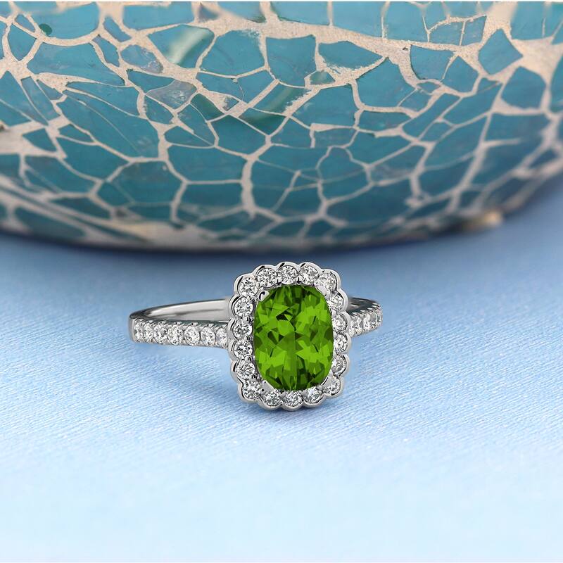 Auriya Vintage 1 1/3ct Cushion-cut Peridot Halo Diamond Engagement Ring 1/2ctw 14k Gold
