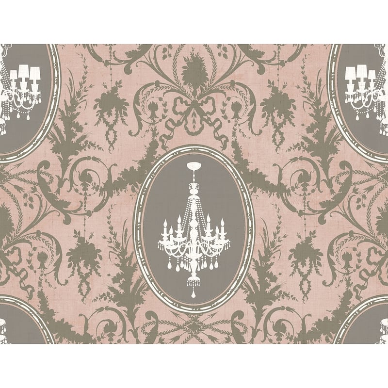Seabrook Designs Melina Chandelier Cameo Unpasted Wallpaper - 27 in. W x 27 ft. L - Posy Pink & Metallic Ash