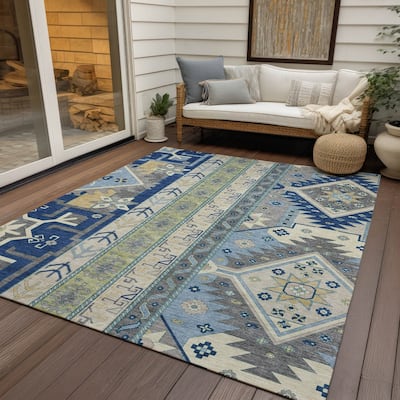 Machine Washable Indoor/ Outdoor Boho Tribal Chantille Rug
