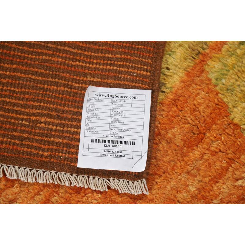 Orange Moroccan Oriental Area Rug Handmade Modern Bedroom Wool Carpet - 6'9" x 9'10"