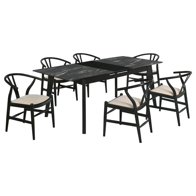 Crestmont Black Rectangular Dining Set with Extension Leaf