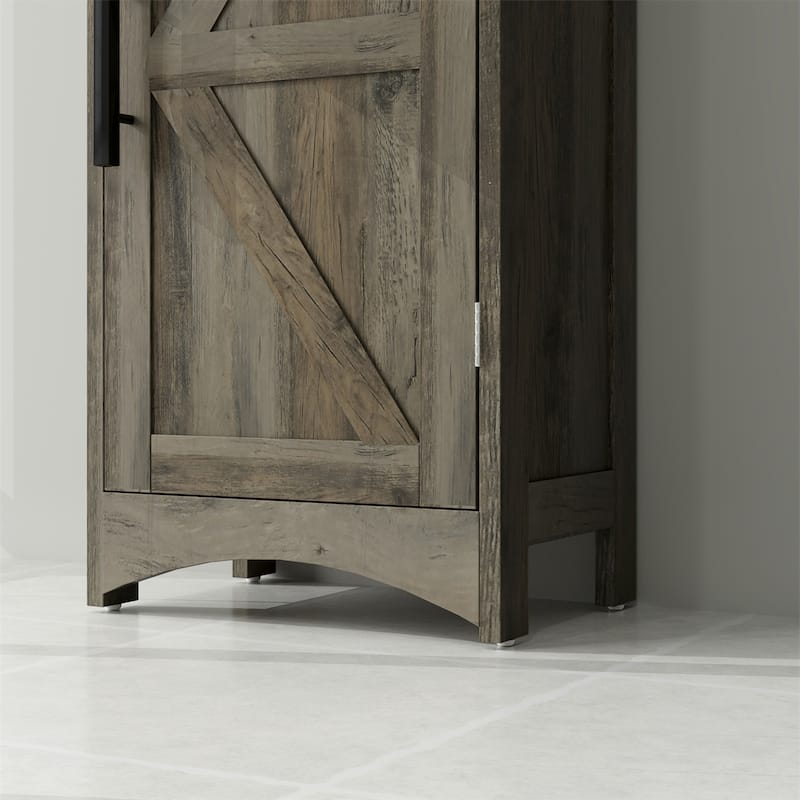 Weathered Grey Oak MDF Tall Bathroom Cabinet with Barn Door and Drawer - 13.4" L x 9.4" W x 66.9" H