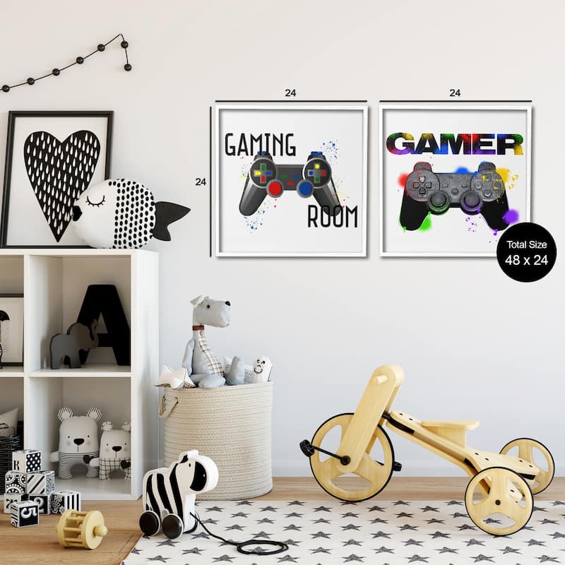 Stupell Retro Gaming Room Control Framed Giclee Art Design By Kim Allen, Marcus Prime (Set of 2)