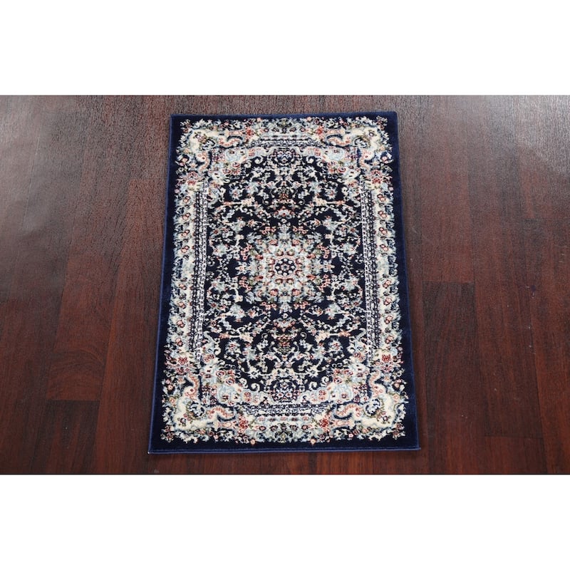 Navy Blue Floral Medallion Transitional Turkish Rug Oriental Carpet