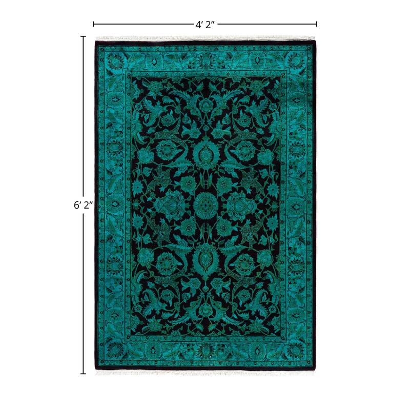 Overdyed, One-of-a-Kind Hand-Knotted Area Rug - Blue - 4' 2" x 6' 2"