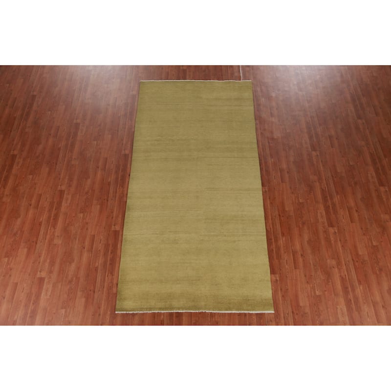 Hand Knotted Oriental 100% Wool Carpet Modern Solid Green Gabbeh Area Rug - 10' 1'' X 4' 11''