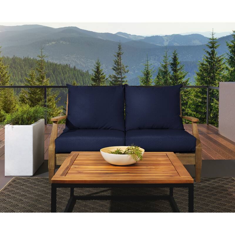 Sorra Home Outdoor Valdese Boucle Loveseat Pillow and Cushion Set - 23.5 in W x 23 in D x 5 in H - Navy