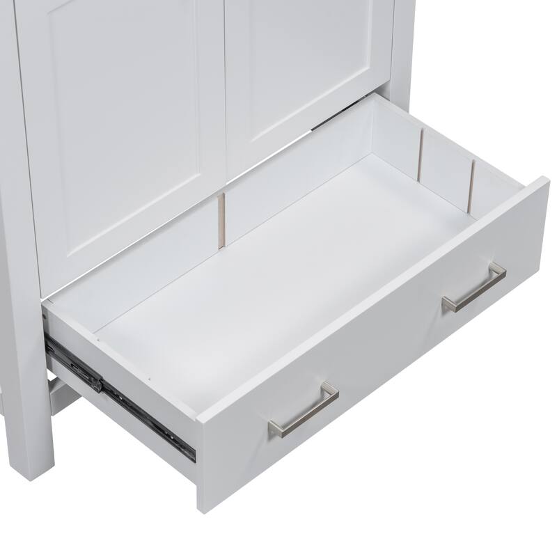 60"Bathroom Vanity Set with Double Vanities (Separate), Double Ceramic Sinks, Storage Shelf, and Divided Drawers