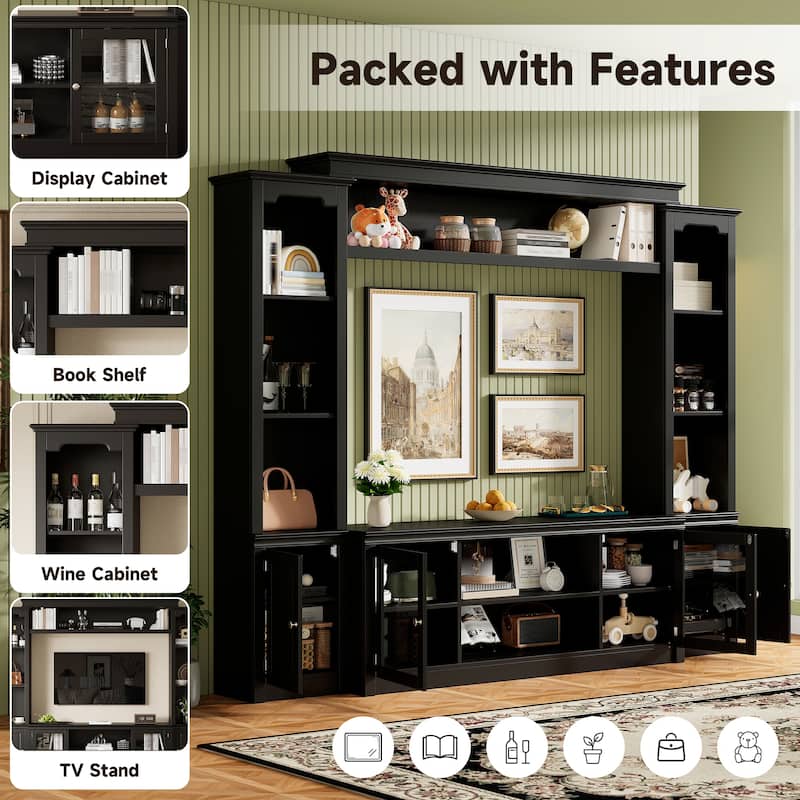 Living Room Entertainment Center Wall Unit Media Console for TVs Up to 65", Integrated TV Stand Bookshelf and Display Cabinet