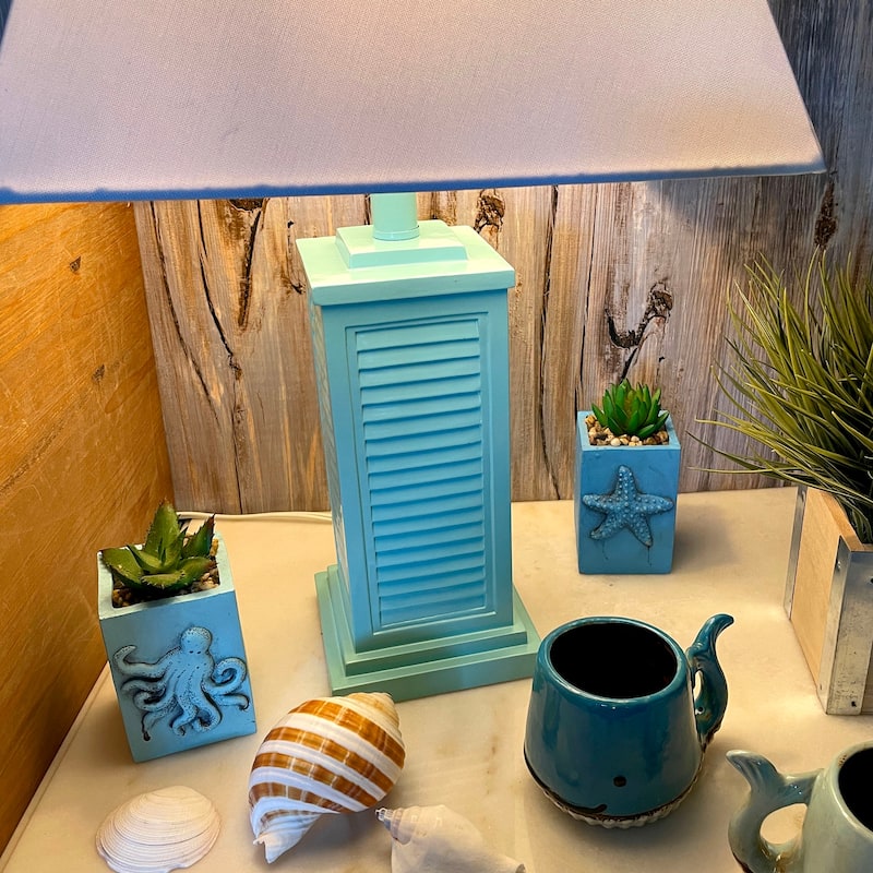 Seafoam Green Shutter Table Lamp 24In Glossy Base 120V 60W Coastal Decor - 24.25 X 13 X 13 inches