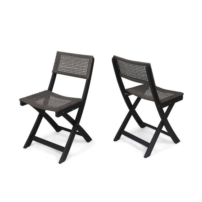 Hillside Outdoor Acacia Wood Foldable Bistro Chairs with Wicker Seating (Set of 2) by Christopher Knight Home