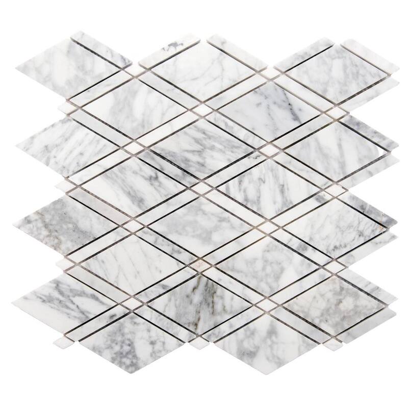 Santorini Diamante 13.75in x 13.88in Marble Backsplash Wall Tile - White - 1 Sheet (1 Sq. ft.)