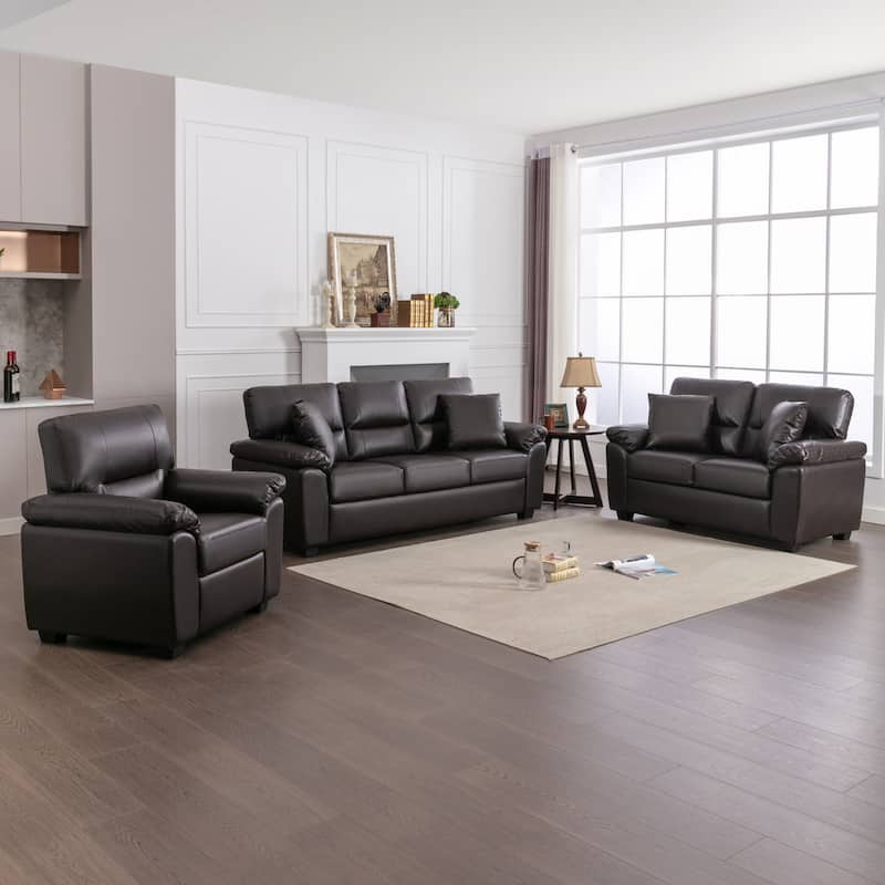 Morden Fort 3-Piece Faux Leather Sofa Set | Space-Saving Living Room Furniture