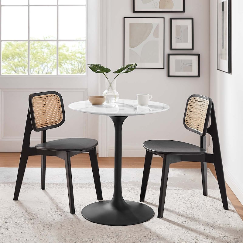 Lippa 28" Round Artificial Marble Dining Table - N/A - Black White