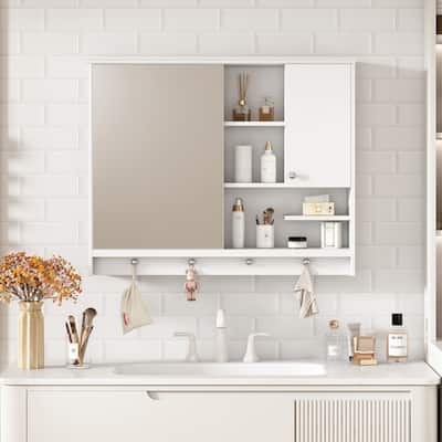 36 Inch Wall Mounted Medicine Cabinet, Storage Cabinet with Mirror Door and Adjustabl Shelf, Mirror Cabinet for Bathroom