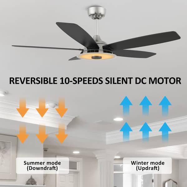CEME 52" Modern Ceiling Fan With Dimmable LED Lights And Remote, Compatible With APP/Alexa/Google Home/Siri, DC Motor Ceiling Fan With 10 Speeds, For Living Room Bedroom Dining, Black & Dark Walnut