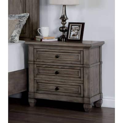 1pc Nightstand Warm Gray Color Solid Wood 3-Drawers