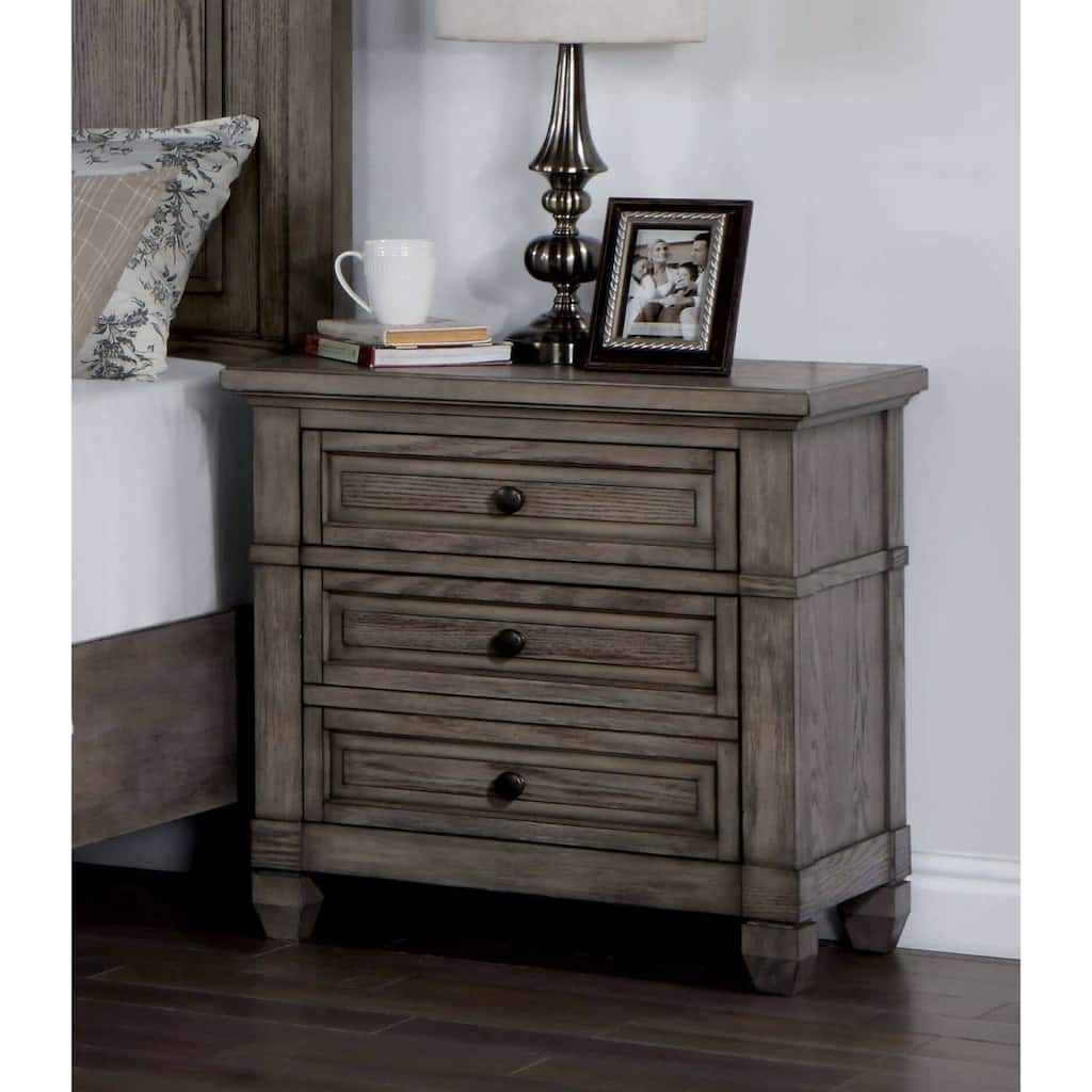 Wire-brushed 1pc Nightstand Warm Solid Wood 3-Drawers Bedside Table Transitional Bedroom Furniture